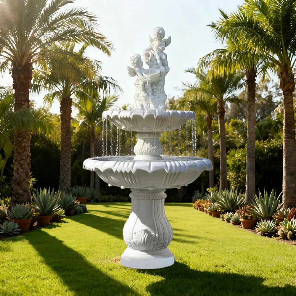SOLARA Natural Sandstone Outdoor Fountain Built-In Pump Smooth Sandstone Finish Elegant Water Feature