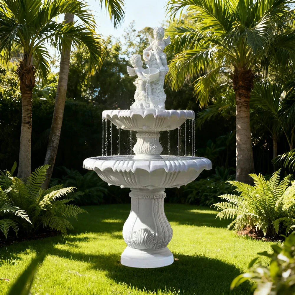 SOLARA Natural Sandstone Outdoor Fountain Built-In Pump Smooth Sandstone Finish Elegant Water Feature