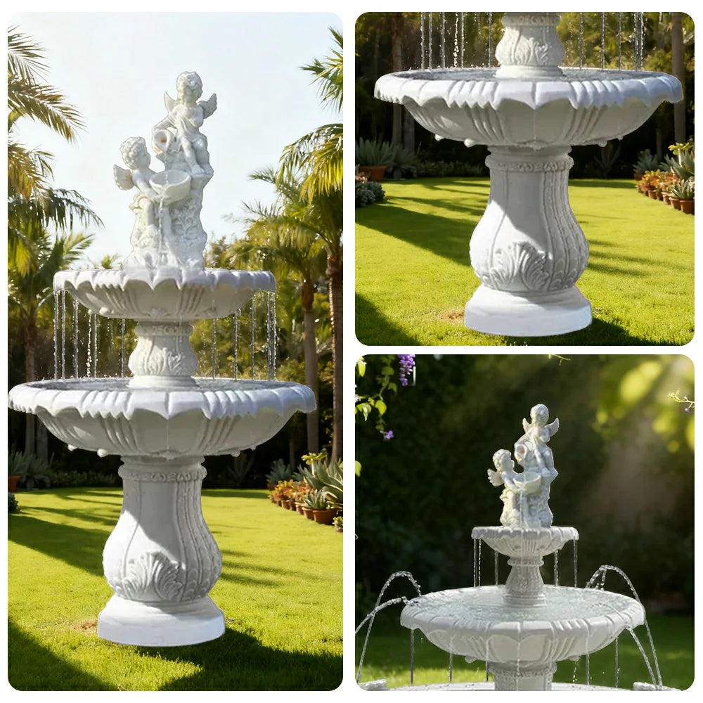 SOLARA Natural Sandstone Outdoor Fountain Built-In Pump Smooth Sandstone Finish Elegant Water Feature
