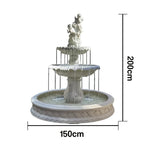 SOLARA Natural Sandstone Outdoor Fountain with 1.5m Fish Pond Built-In Pump Smooth Sandstone Finish Elegant Water Feature