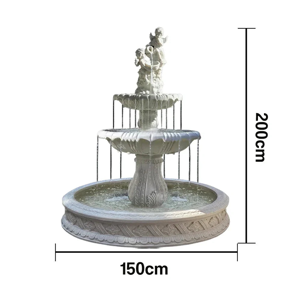SOLARA Natural Sandstone Outdoor Fountain with 1.5m Fish Pond Built-In Pump Smooth Sandstone Finish Elegant Water Feature