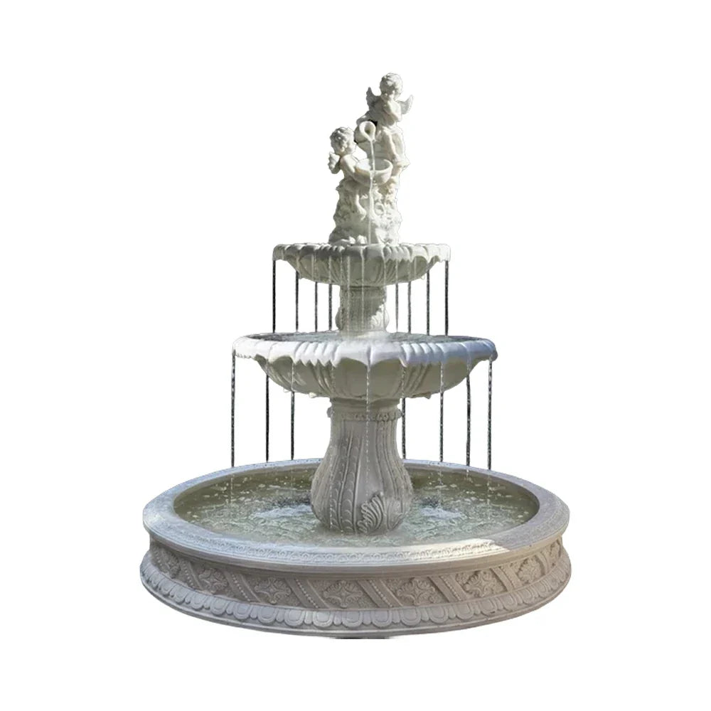 SOLARA Natural Sandstone Outdoor Fountain with 1.5m Fish Pond Built-In Pump Smooth Sandstone Finish Elegant Water Feature