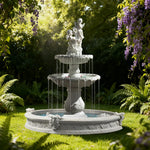 SOLARA Natural Sandstone Outdoor Fountain with 1.6m Fish Pond Built-In Pump Smooth Sandstone Finish Elegant Water Feature