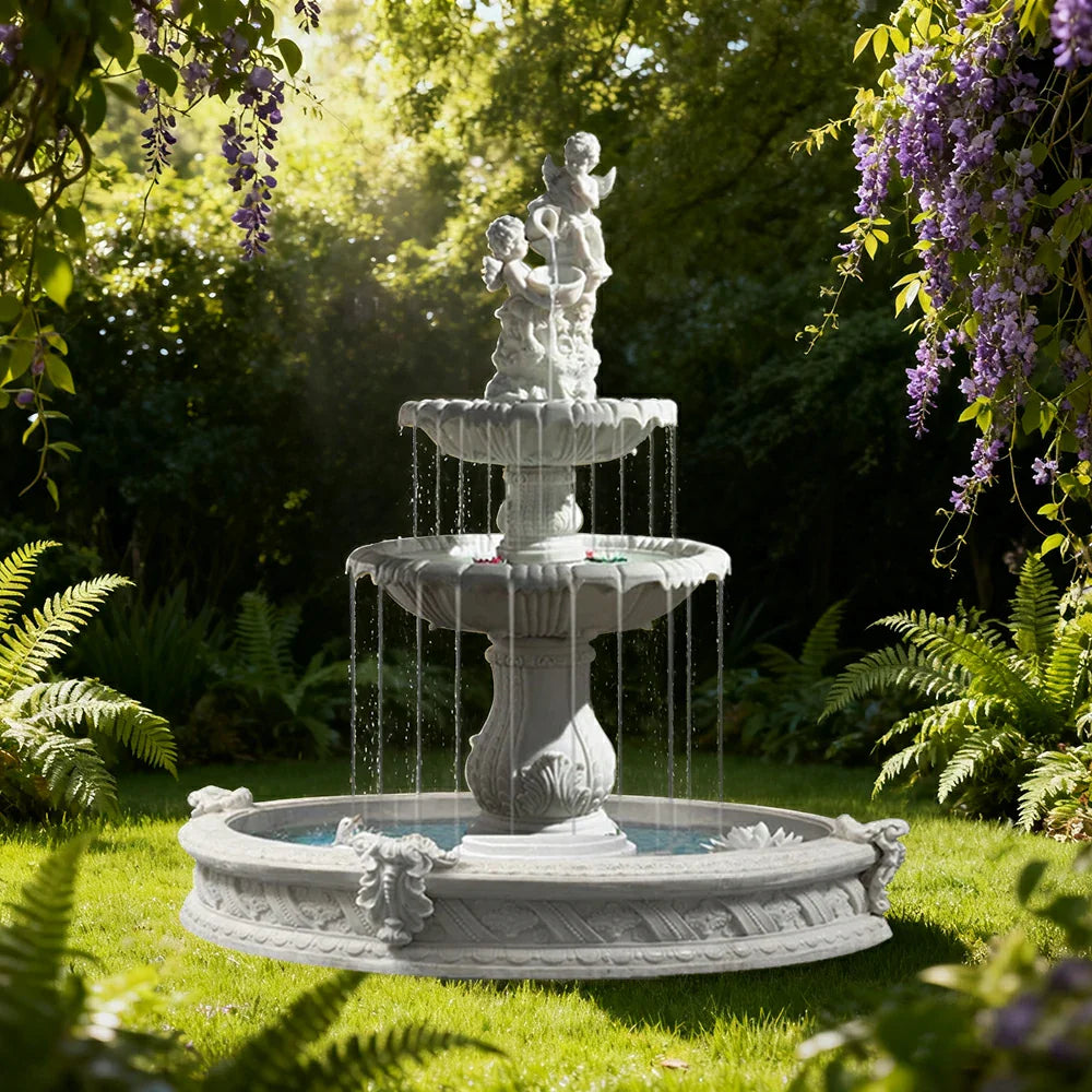 SOLARA Natural Sandstone Outdoor Fountain with 1.6m Fish Pond Built-In Pump Smooth Sandstone Finish Elegant Water Feature