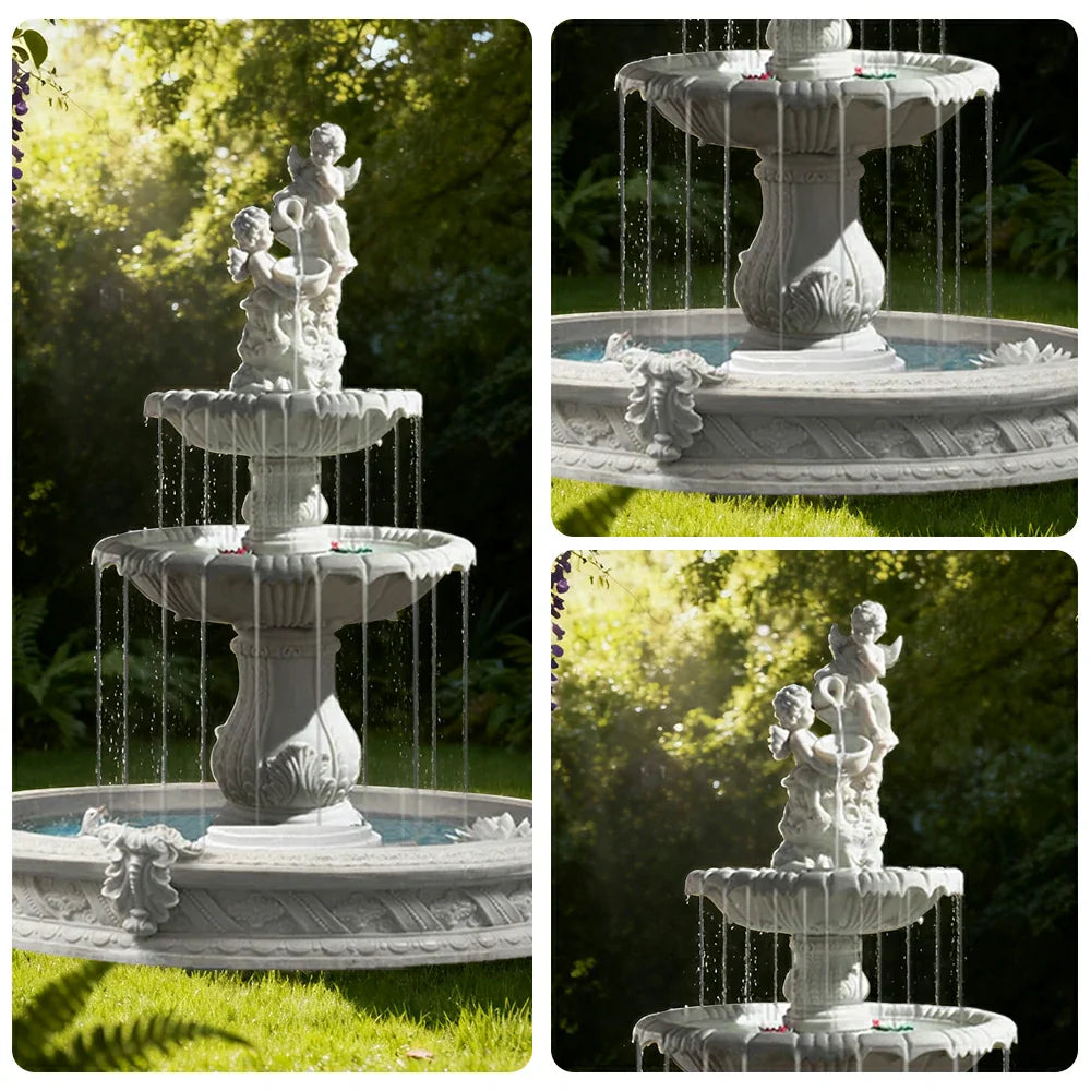 SOLARA Natural Sandstone Outdoor Fountain with 1.6m Fish Pond Built-In Pump Smooth Sandstone Finish Elegant Water Feature