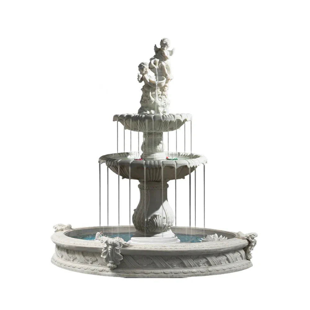 SOLARA Natural Sandstone Outdoor Fountain with 1.6m Fish Pond Built-In Pump Smooth Sandstone Finish Elegant Water Feature