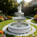 SOLARA Natural Sandstone Outdoor Fountain with 1.7m Fish Pond Built-In Pump Smooth Sandstone Finish Elegant Water Feature