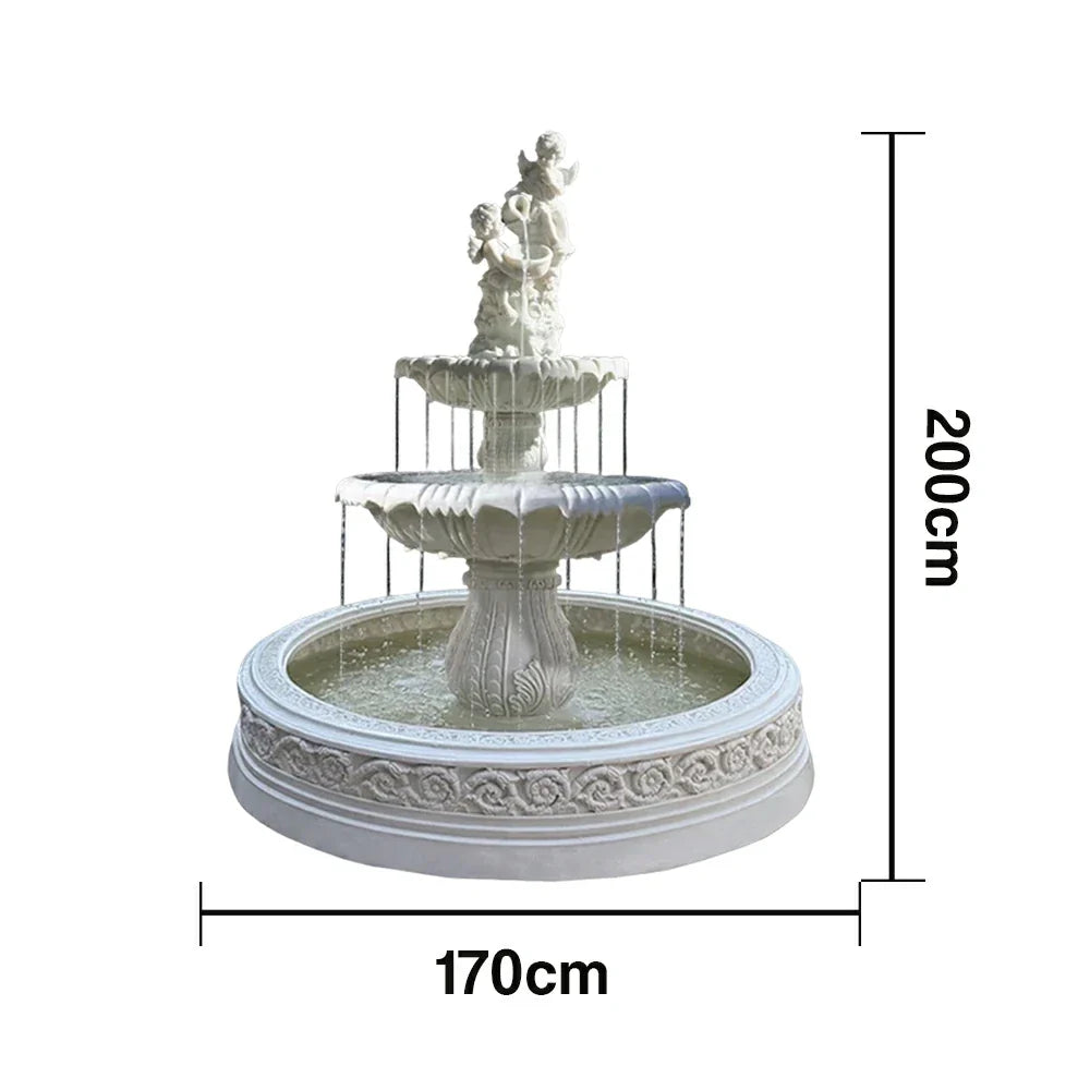 SOLARA Natural Sandstone Outdoor Fountain with 1.7m Fish Pond Built-In Pump Smooth Sandstone Finish Elegant Water Feature