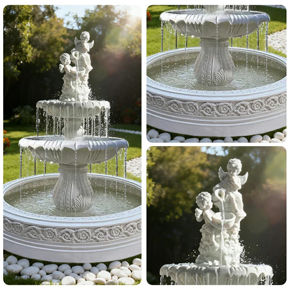 SOLARA Natural Sandstone Outdoor Fountain with 1.7m Fish Pond Built-In Pump Smooth Sandstone Finish Elegant Water Feature