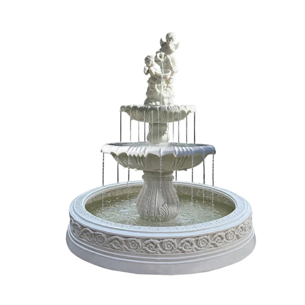 SOLARA Natural Sandstone Outdoor Fountain with 1.7m Fish Pond Built-In Pump Smooth Sandstone Finish Elegant Water Feature