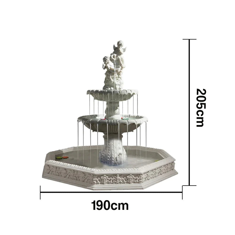 SOLARA Natural Sandstone Outdoor Fountain with 1.9m Fish Pond Built-In Pump Smooth Sandstone Finish Elegant Water Feature