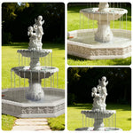 SOLARA Natural Sandstone Outdoor Fountain with 1.9m Fish Pond Built-In Pump Smooth Sandstone Finish Elegant Water Feature