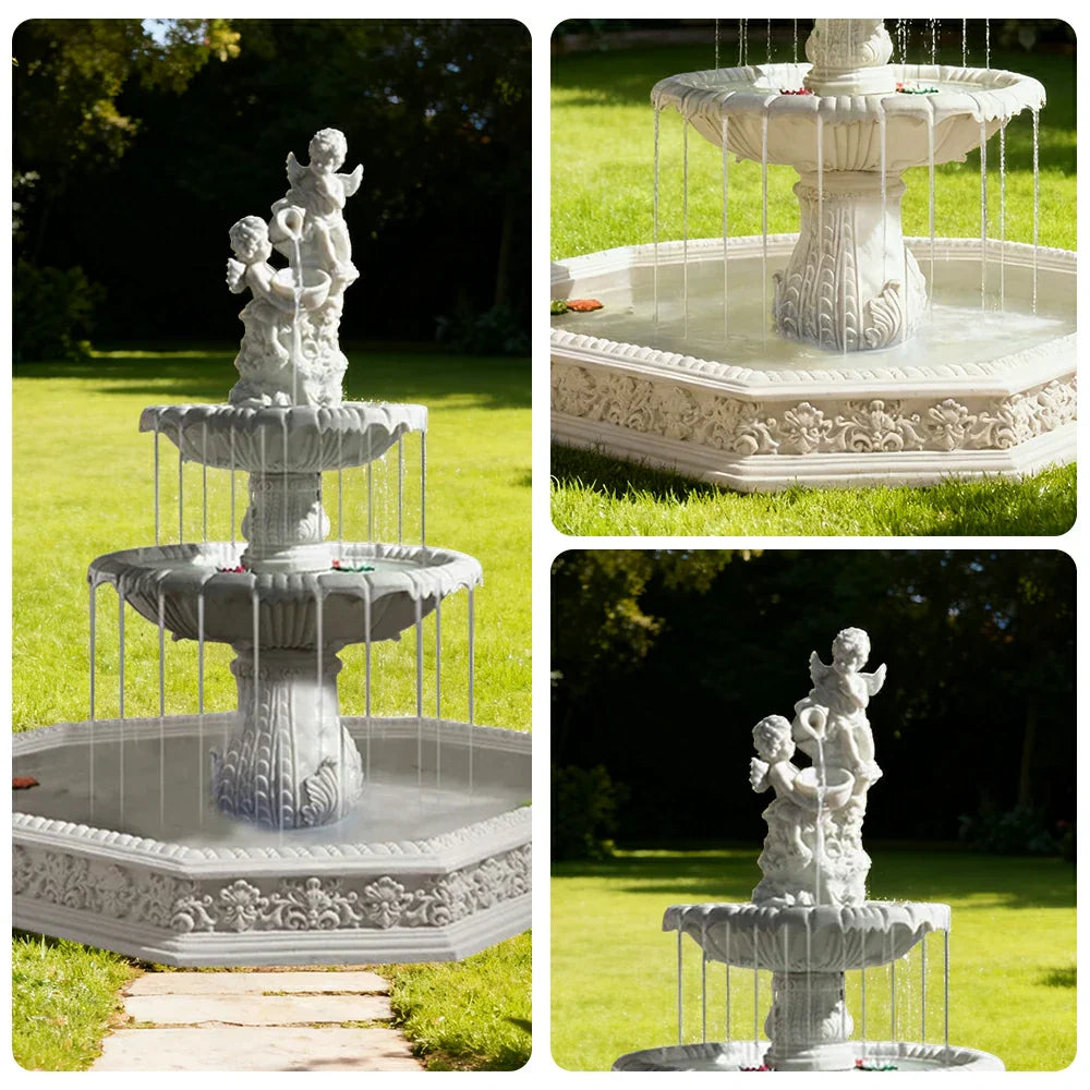SOLARA Natural Sandstone Outdoor Fountain with 1.9m Fish Pond Built-In Pump Smooth Sandstone Finish Elegant Water Feature
