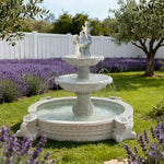 SOLARA Natural Sandstone Outdoor Fountain with 2.4m Fish Pond Built-In Pump Smooth Sandstone Finish Elegant Water Feature