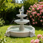 SOLARA Natural Sandstone Outdoor Fountain with 2.4m Fish Pond Built-In Pump Smooth Sandstone Finish Elegant Water Feature