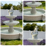 SOLARA Natural Sandstone Outdoor Fountain with 2.4m Fish Pond Built-In Pump Smooth Sandstone Finish Elegant Water Feature