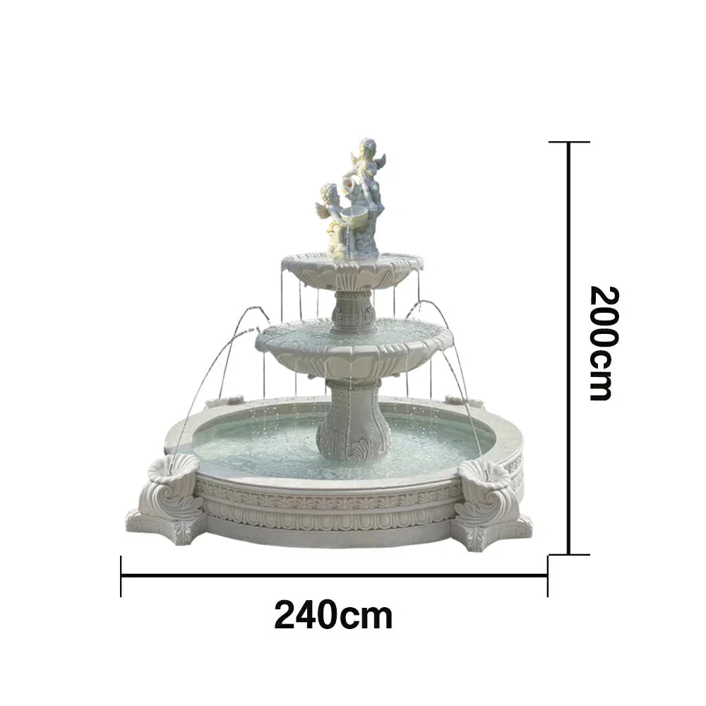 SOLARA Natural Sandstone Outdoor Fountain with 2.4m Fish Pond Built-In Pump Smooth Sandstone Finish Elegant Water Feature