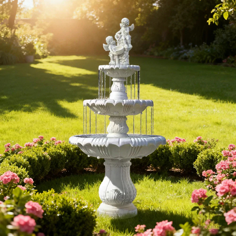 SOLARA Natural Sandstone Outdoor Fountain Hand-Polished Texture Continuous Water Flow Garden Centrepiece
