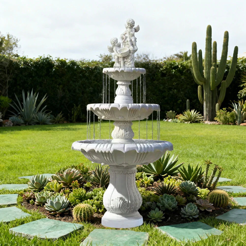 SOLARA Natural Sandstone Outdoor Fountain Hand-Polished Texture Continuous Water Flow Garden Centrepiece