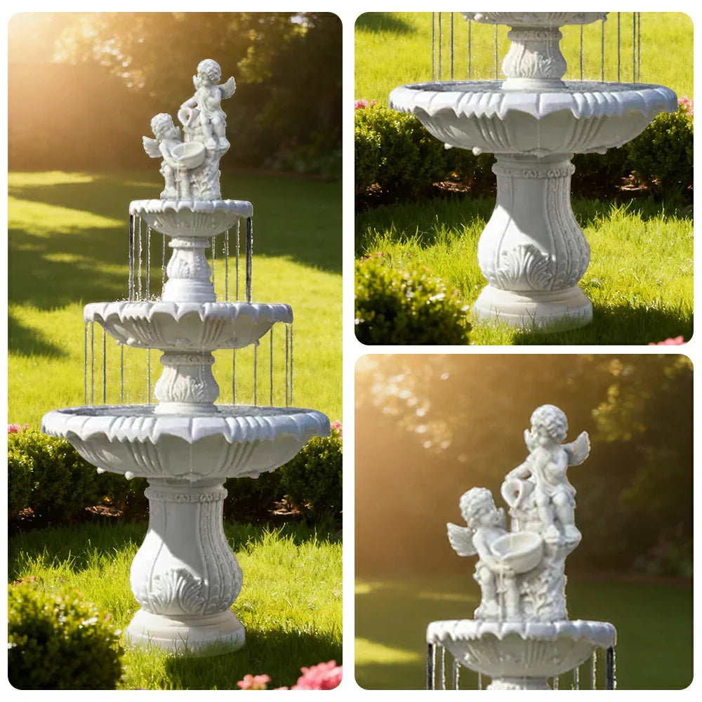 SOLARA Natural Sandstone Outdoor Fountain Hand-Polished Texture Continuous Water Flow Garden Centrepiece