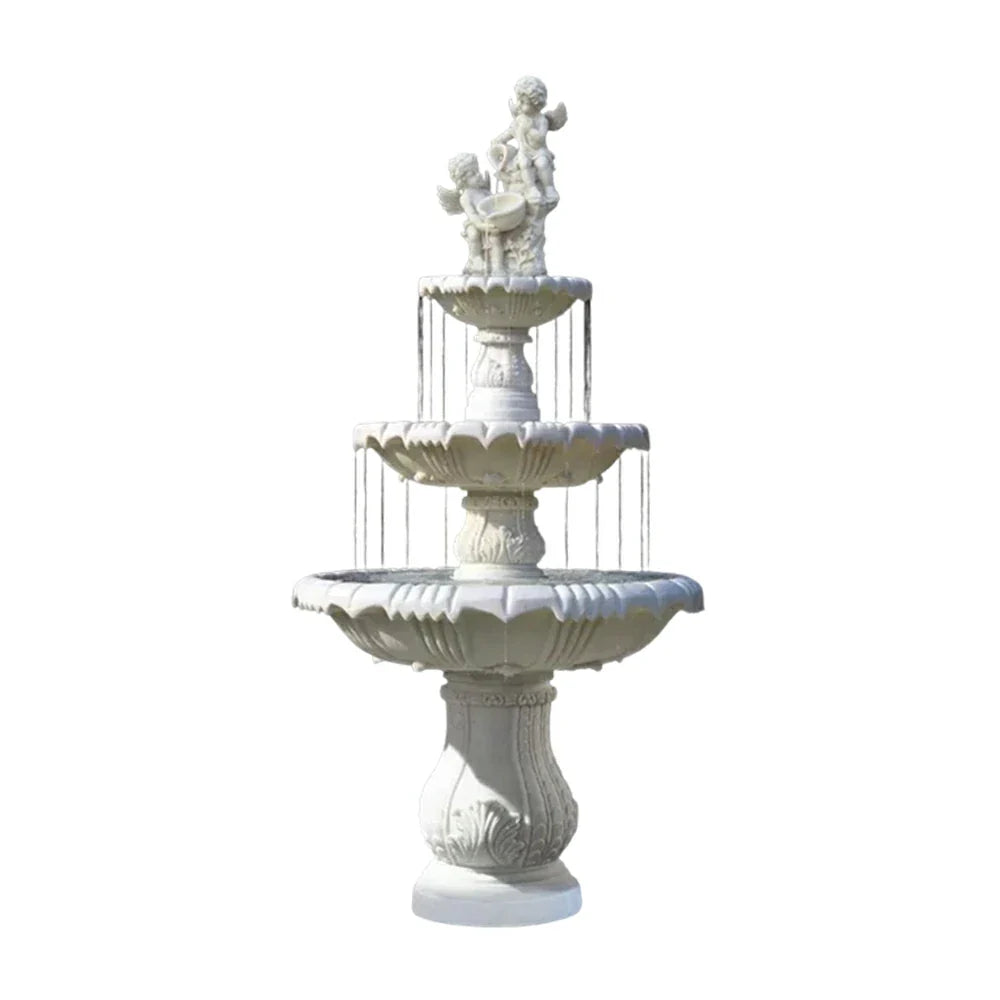 SOLARA Natural Sandstone Outdoor Fountain Hand-Polished Texture Continuous Water Flow Garden Centrepiece