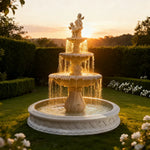 SOLARA Natural Sandstone Outdoor Fountain with 1.5m Fish Pond Hand-Polished Texture Continuous Water Flow Garden Centrepiece