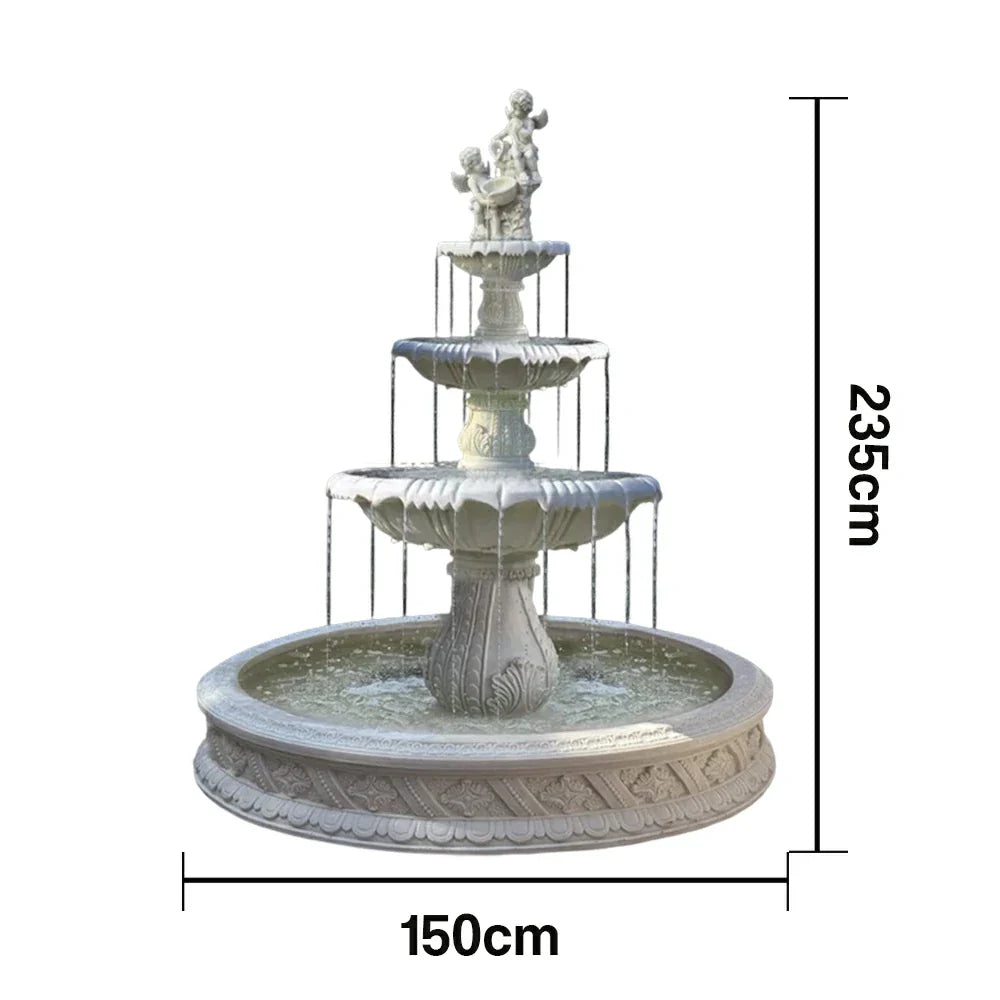 SOLARA Natural Sandstone Outdoor Fountain with 1.5m Fish Pond Hand-Polished Texture Continuous Water Flow Garden Centrepiece