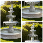 SOLARA Natural Sandstone Outdoor Fountain with 1.5m Fish Pond Hand-Polished Texture Continuous Water Flow Garden Centrepiece