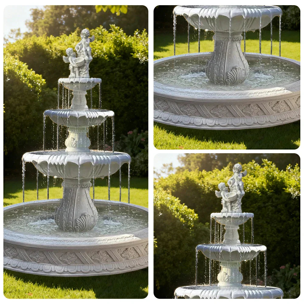 SOLARA Natural Sandstone Outdoor Fountain with 1.5m Fish Pond Hand-Polished Texture Continuous Water Flow Garden Centrepiece