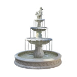 SOLARA Natural Sandstone Outdoor Fountain with 1.5m Fish Pond Hand-Polished Texture Continuous Water Flow Garden Centrepiece