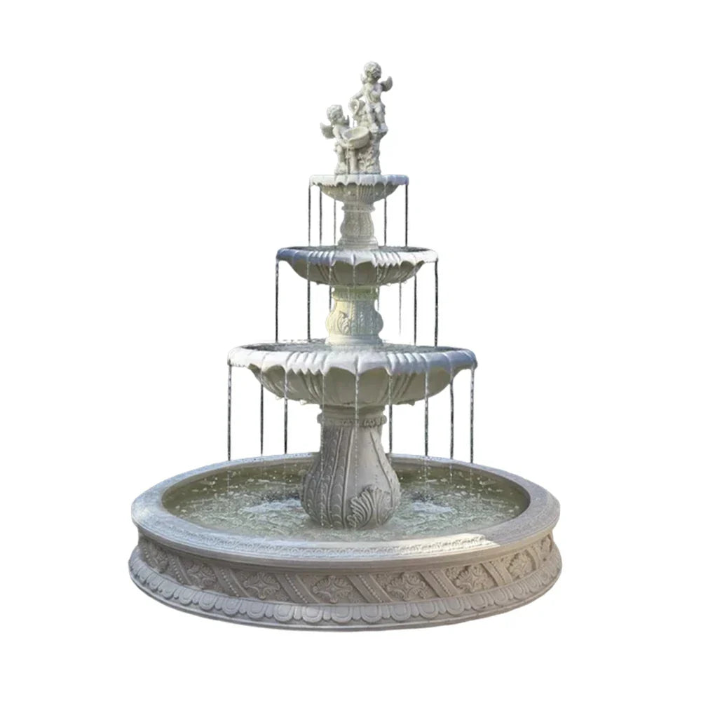 SOLARA Natural Sandstone Outdoor Fountain with 1.5m Fish Pond Hand-Polished Texture Continuous Water Flow Garden Centrepiece