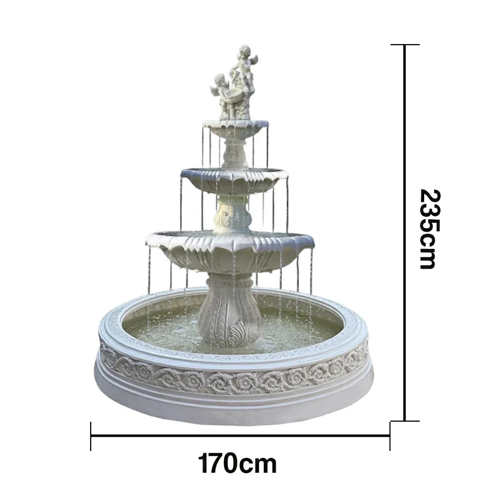 SOLARA Natural Sandstone Outdoor Fountain with 1.7m Fish Pond Hand-Polished Texture Continuous Water Flow Garden Centrepiece