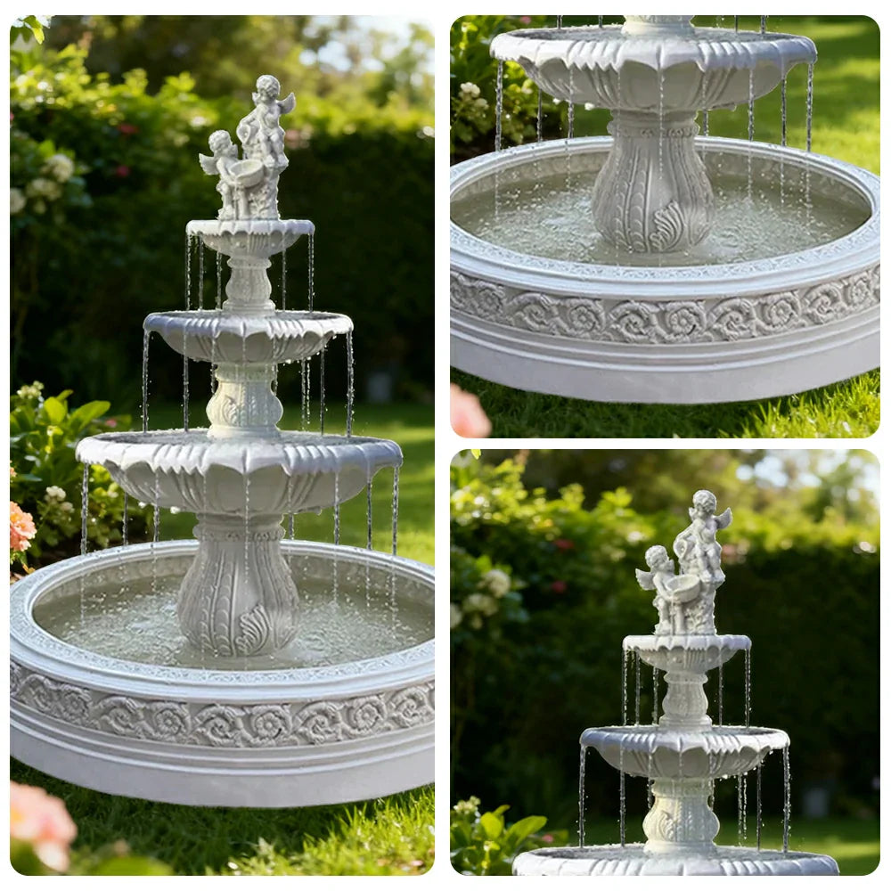 SOLARA Natural Sandstone Outdoor Fountain with 1.7m Fish Pond Hand-Polished Texture Continuous Water Flow Garden Centrepiece