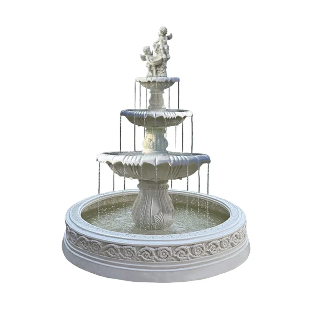 SOLARA Natural Sandstone Outdoor Fountain with 1.7m Fish Pond Hand-Polished Texture Continuous Water Flow Garden Centrepiece