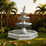 SOLARA Natural Sandstone Outdoor Fountain with 1.9m Fish Pond Hand-Polished Texture Continuous Water Flow Garden Centrepiece