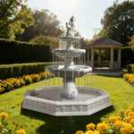 SOLARA Natural Sandstone Outdoor Fountain with 1.9m Fish Pond Hand-Polished Texture Continuous Water Flow Garden Centrepiece
