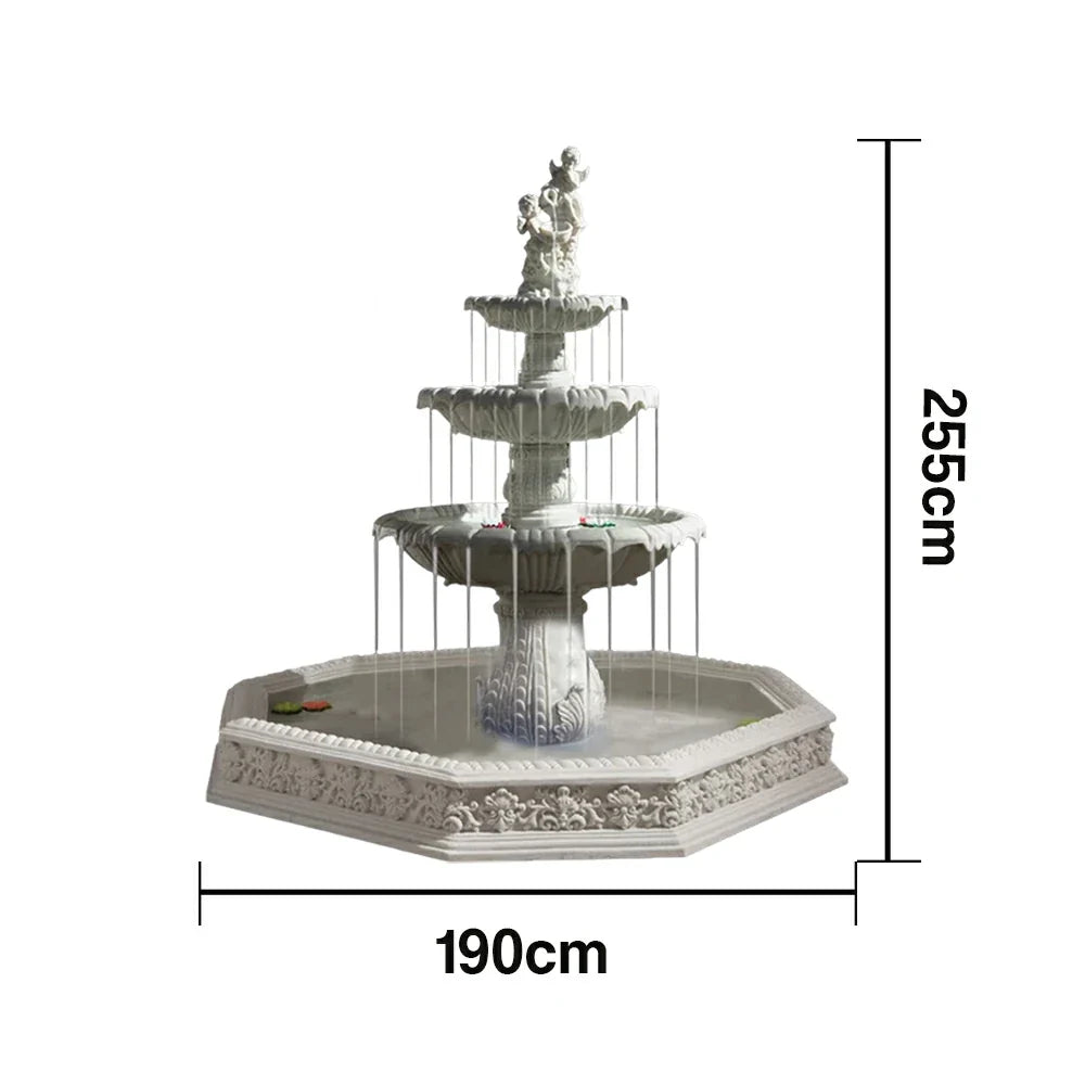 SOLARA Natural Sandstone Outdoor Fountain with 1.9m Fish Pond Hand-Polished Texture Continuous Water Flow Garden Centrepiece