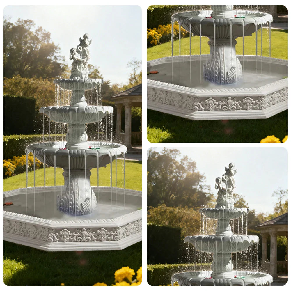SOLARA Natural Sandstone Outdoor Fountain with 1.9m Fish Pond Hand-Polished Texture Continuous Water Flow Garden Centrepiece
