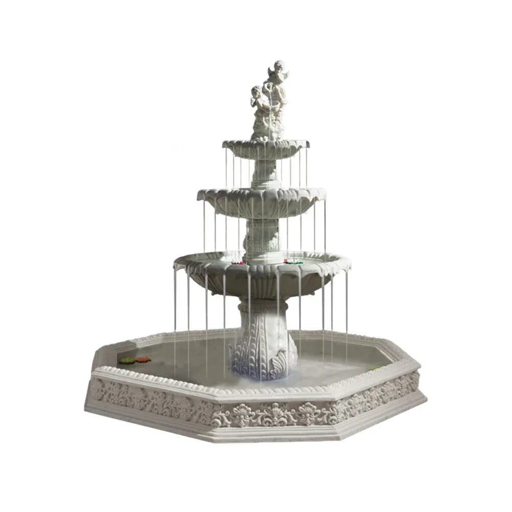 SOLARA Natural Sandstone Outdoor Fountain with 1.9m Fish Pond Hand-Polished Texture Continuous Water Flow Garden Centrepiece