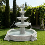 SOLARA Natural Sandstone Outdoor Fountain with 2.4m Fish Pond Hand-Polished Texture Continuous Water Flow Garden Centrepiece