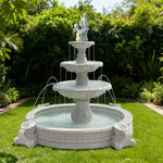 SOLARA Natural Sandstone Outdoor Fountain with 2.4m Fish Pond Hand-Polished Texture Continuous Water Flow Garden Centrepiece