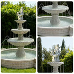 SOLARA Natural Sandstone Outdoor Fountain with 2.4m Fish Pond Hand-Polished Texture Continuous Water Flow Garden Centrepiece