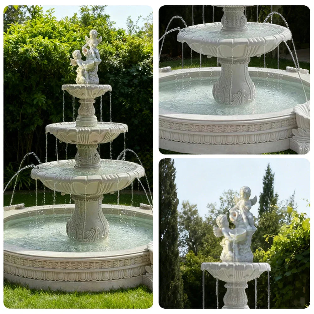 SOLARA Natural Sandstone Outdoor Fountain with 2.4m Fish Pond Hand-Polished Texture Continuous Water Flow Garden Centrepiece