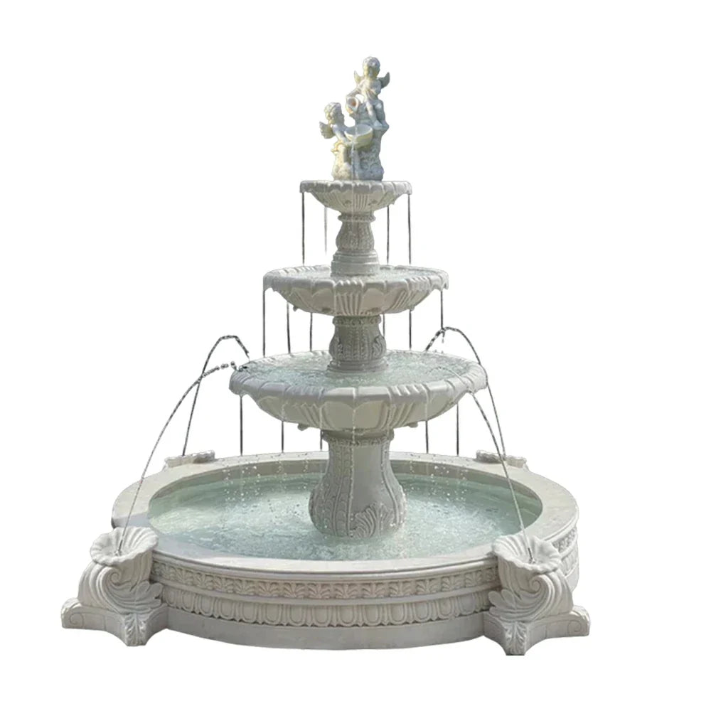 SOLARA Natural Sandstone Outdoor Fountain with 2.4m Fish Pond Hand-Polished Texture Continuous Water Flow Garden Centrepiece