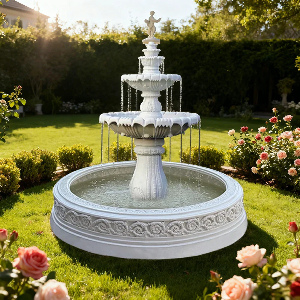 SOLARA Natural Sandstone Outdoor Fountain with 1.7m Fish Pond Circulation Pump Included Smooth Polished Stone Premium Water Feature