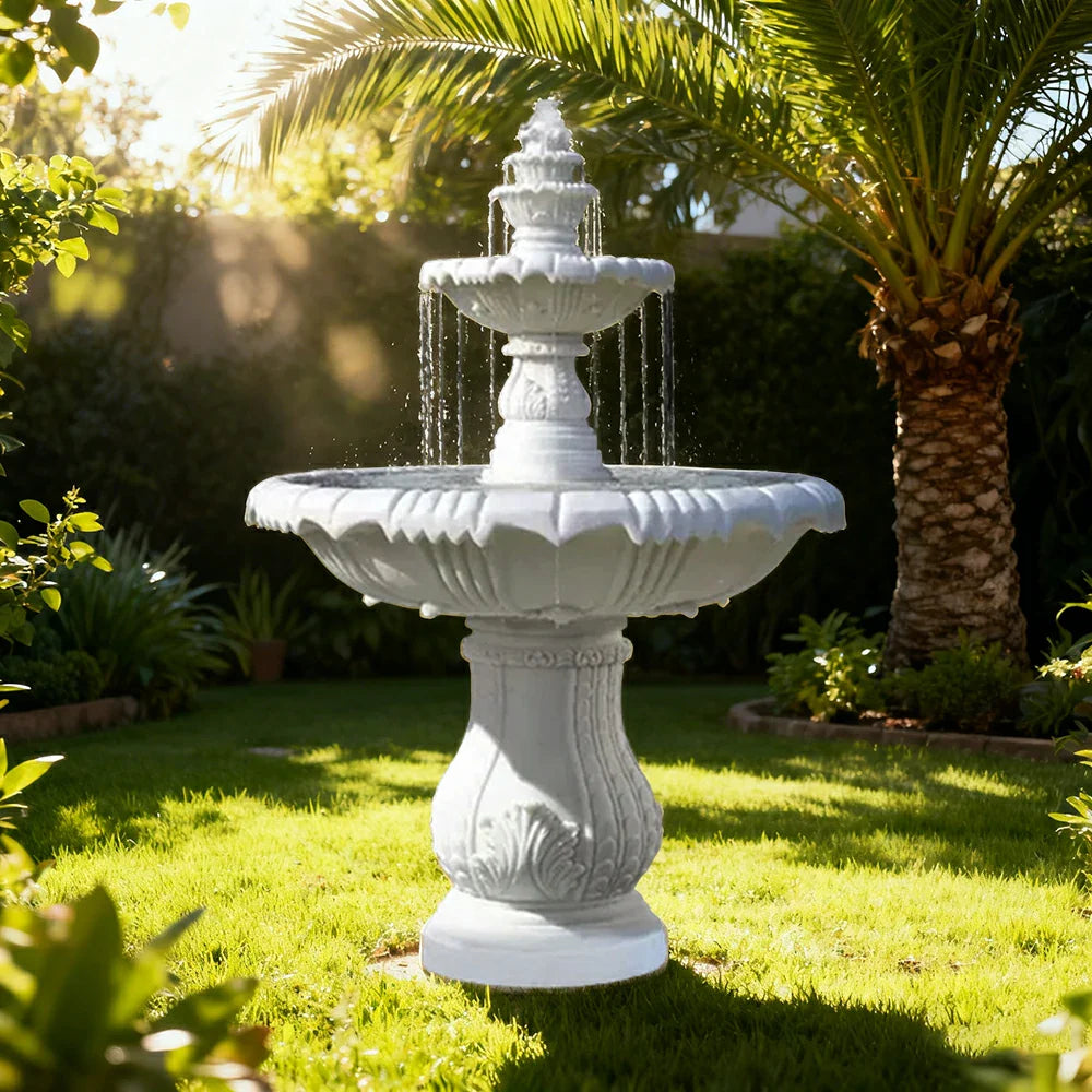 SOLARA Natural Sandstone Outdoor Fountain Carved Stone Detail Built-In Circulation Outdoor Garden Feature