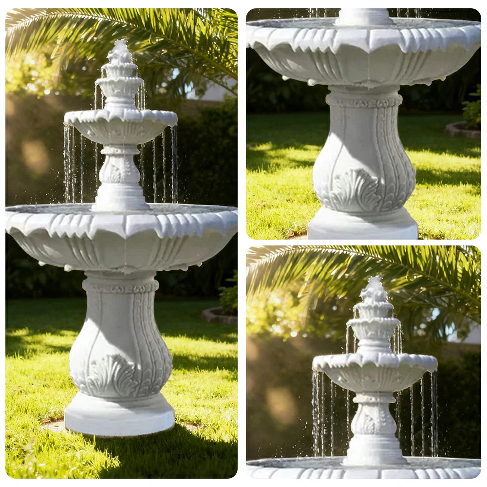 SOLARA Natural Sandstone Outdoor Fountain Carved Stone Detail Built-In Circulation Outdoor Garden Feature