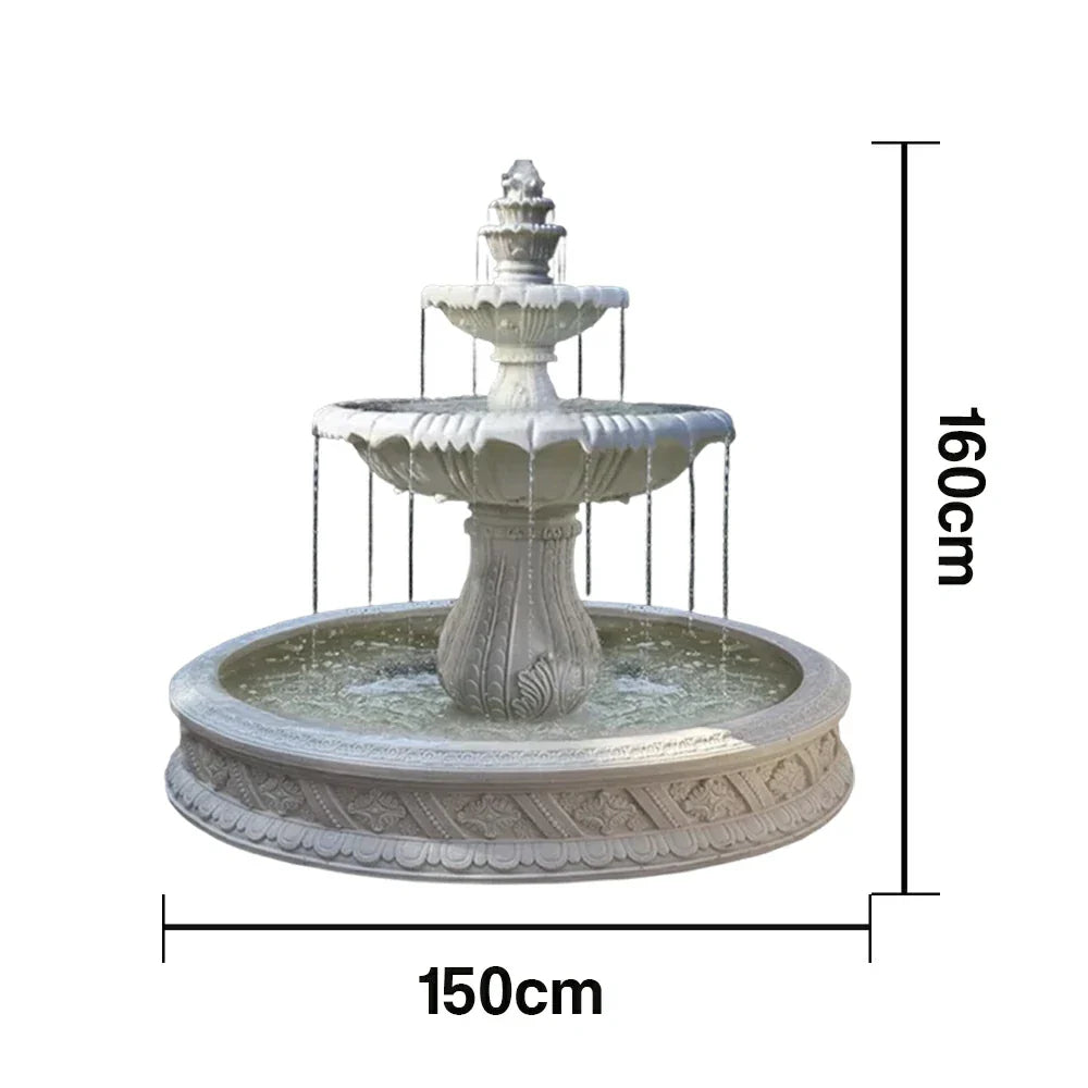 SOLARA Natural Sandstone Outdoor Fountain with 1.5m Fish Pond Carved Stone Detail Built-In Circulation Outdoor Garden Feature