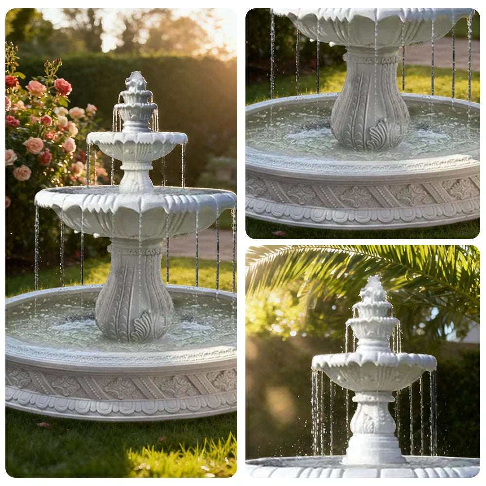 SOLARA Natural Sandstone Outdoor Fountain with 1.5m Fish Pond Carved Stone Detail Built-In Circulation Outdoor Garden Feature