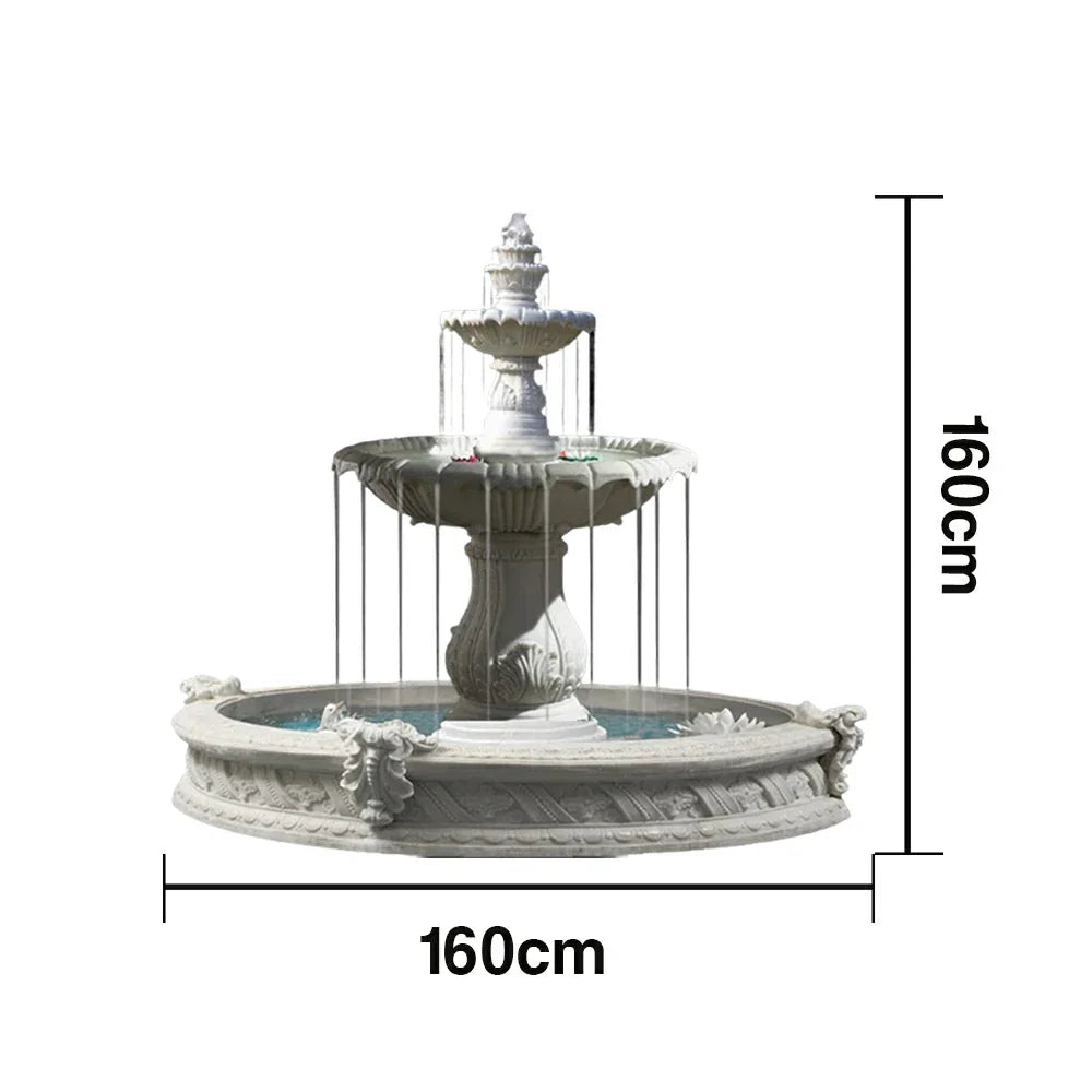 SOLARA Natural Sandstone Outdoor Fountain with 1.6m Fish Pond Carved Stone Detail Built-In Circulation Outdoor Garden Feature
